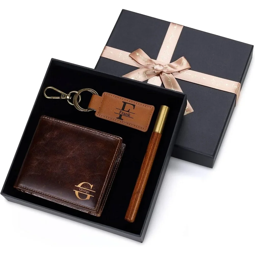 Mens Wallet, Father's Day Gifts, Personalized Leather Wallet Gifts Set,